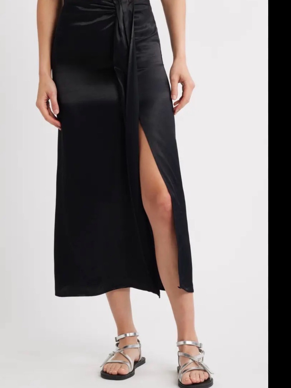 Topshop Black Satin Wrap Maxi Skirt with High Side Slit
